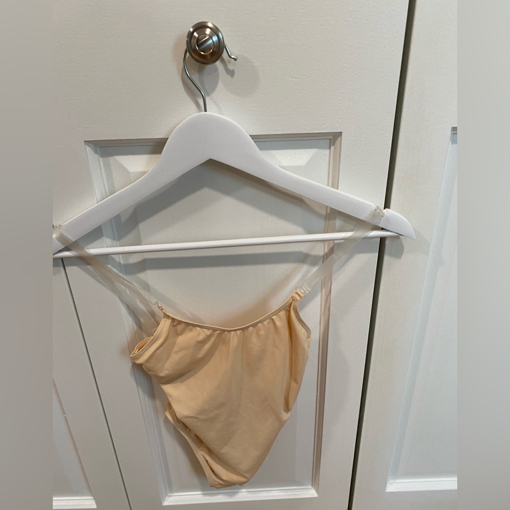 Capezio Camisole Leotard, Clear Transition Straps, Size Child Intermediate, Nude